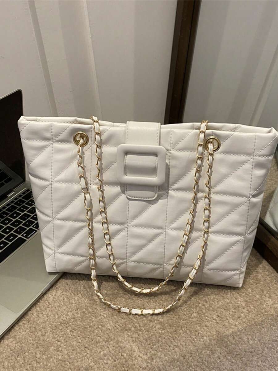 1pc Quilted Snap Closure PU Solid Color Handbag, New Vintage Soft Bag, Fashion Patchwork Underarm Bag, Relaxed Vibe, Large Capacity, Commute, Casual, Office, Work, Business, Date, Shopping, Suitable For Girlfriend, Best Friend, Women's Daily Use