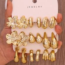 1 Set Fashionable Minimalist Geometric Pattern CCB Earrings Set, Suitable For Daily Wear - Yellow Gold - View 5