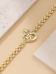 15th Anniversary Gold-Tone Bracelet, Heart & Butterfly Shaped Decor, Fashion Party Jewelry, Adjustable Chain, Ideal Gift For Teenage Girls (2026 New Arrival)