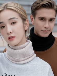 1件秋冬保暖羊毛脖套，加厚保暖，时尚百搭女士针织围巾，装饰性颈部保护，抽绳设计，多功能头颈罩，适合沙滩、度假、旅行等场合。 - 彩色 - 查看 2