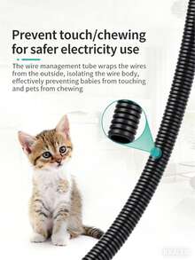 1米可重复使用耐高温电缆套管，保护电线电缆免受宠物抓挠，适用于管道、电线、汽车、船舶和工业电缆管理 - 黑色 - 查看 4