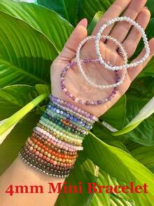 1pc 4mm Mini Energy Stone Charm Bracelet, Natural Stone Layered Bracelet, Agate Beads Yoga Healing Bracelet Jewelry For Women Men Best Friend Gift, Festival Gifts - Multicolor - View 1