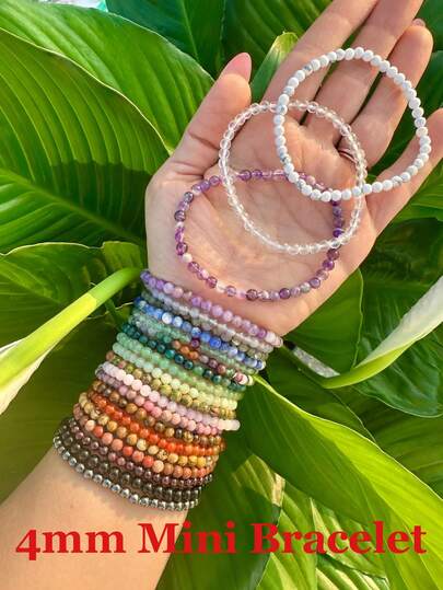 1pc 4mm Mini Energy Stone Charm Bracelet, Natural Stone Layered Bracelet, Agate Beads Yoga Healing Bracelet Jewelry For Women Men Best Friend Gift, Festival Gifts