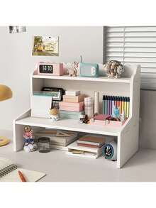 1 Wooden Desktop Organizer, Room Decor Desktop Organizer, Desk Organizer, White Makeup Organizer, Cosmetic Organizer Box, Student Desk Organizer Multifunctional Desktop Storage Box, Suitable For Cosmetics, Office And Dorm Use, Stationery Organizer - 白色/小號 - 查看 2