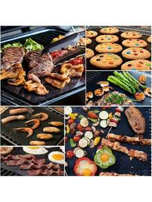 Outdoor Grill Mat For Barbecue - Non-Stick Reusable Grill Mat Set, Dual-Sided Usage.Thin Enough To Preserve Grill Marks And Flavor, Yet Thick Enough To Deliver Ultimate Heat Resistance And Durability.Suitable For Gas, Charcoal, Or Electric Grills.Easy To Clean, Perfect For Any Grilling Method Including Charcuterie,  Charcoal, Electric Ovens, And Even Infrared Grills.Can Be Cut Into Any Shape You Desire To Make Cooking Easier And More Delicious. - Black / 33*40 - View 5