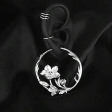 1件新款花朵造型316不锈钢圆形优雅耳坠，适用于耳垂拉伸穿孔，女士身体饰品耳环