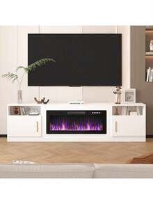 80 Inch Fireplace TV Stand Entertainment Center With 36" Fireplace, 70" Wooden TV Stand For TVs Up To 90", Media TV Console With High Gloss Storage Cabinet And 16 Colors LED Lights - 查看 8