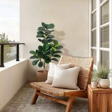 Árbol de higuera Artificial con Hojas de violín de – Árboles realistas de imitación Ficus Lyrata en Maceta de Plantas de Piso Falsas para Interiores para decoración del - 4ft-Con maceta blanca - Ver 4