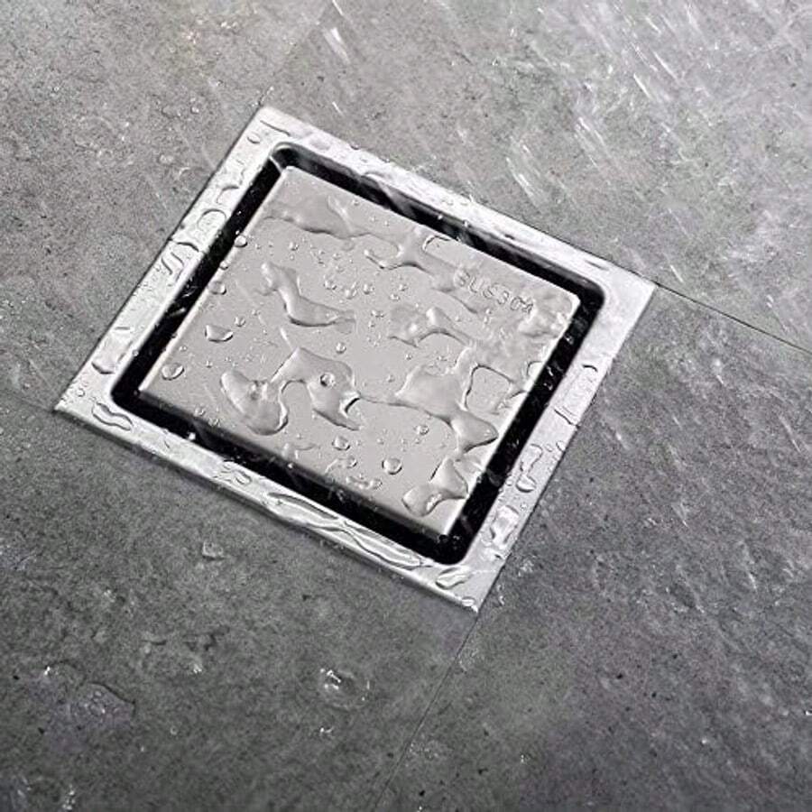 AZOS Drenaje de Piso Cuadrado - Desage de Grueso Drenaje de Piso Acero Inoxidable Cuadrado Anti-Olor Bao Piso Cubierta de Desage Puerta de Desage Ducha Escurridor -150x150mm Coladera de bao - niquel cepillado - Ver 1