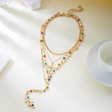 Vintage Colorful Rhinestone Multi-Layer Necklace Cross Pendant Zinc Alloy Gold Plated Stacked Wear Collarbone Chain - Estilo 2 - View 3