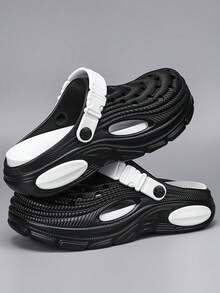 Men's Breathable Hollow Sandals, Summer New Closed Toe Slippers, Thick Sole Anti-Slip Anti-Odor Casual Sports Sandals, Suitable For Students, Fashionable, Comfortable, Lightweight, Slip-On, Suitable For Fishing, Driving, Outdoor, Beach, Water Activities, Large Size 48 - Black and White - View 11