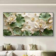 1幅无框荷叶帆布墙画 - 现代抽象花卉图案，清新自然风格，适用于客厅、卧室、走廊装饰，是节日送礼佳品，无需用电，无框，尺寸50x100厘米/19.68x39.37英寸 - 彩色 - 查看 1