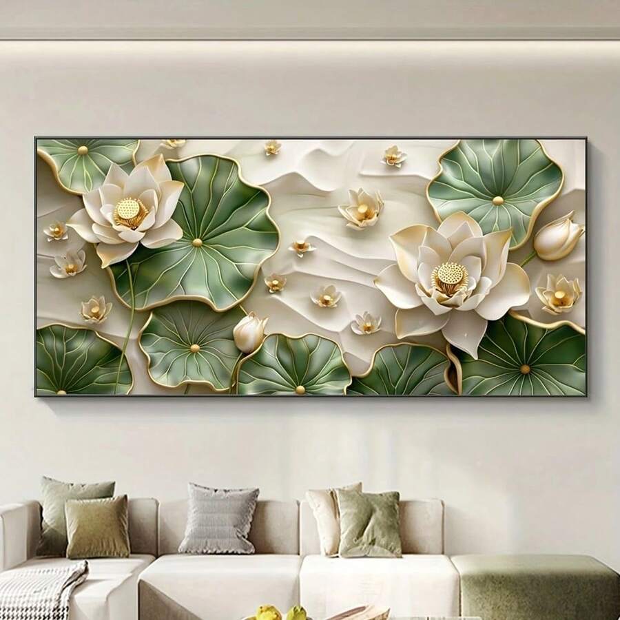 1幅无框荷叶帆布墙画 - 现代抽象花卉图案,清新自然风格,适用于客厅、卧室、走廊装饰,是节日送礼佳品,无需用电,无框,尺寸50x100厘米/19.68x39.37英寸 - 彩色 - 查看 1