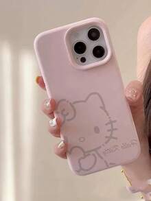 SANRIO Silicone Cute Minimalist IP Element Liquid Silicone 1pc Cute Kawaii Hello Kitty Cat Fashion Phone Case Compatible With IPhone 16 Pro Max 17 Pro 13 14 Pro 12 15 Plus Solid Color Simple Protective Cover Birthday Gift Party Celebration - Multicolor - View 1