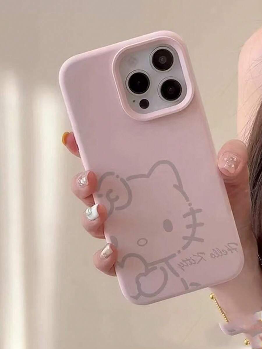 SANRIO Silicone Cute Minimalist IP Element Liquid Silicone 1pc Cute Kawaii Hello Kitty Cat Fashion Phone Case Compatible With IPhone 16 Pro Max 17 Pro 13 14 Pro 12 15 Plus Solid Color Simple Protective Cover Birthday Gift Party Celebration - Multicolor - View 1
