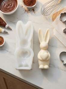 1/2pcs Hug Heart Rabbit Chocolate Silicone Mold, Easter Cake Mold, DIY Standing Rabbit Pudding Silicone Mold, Aromatherapy Candle Plaster Ornament Mold - White - View 6