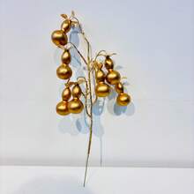 1件中式仿真葫芦枝，喜庆泡沫水果枝，适用于中国新年、乔迁、客厅、玄关装饰，寓意吉祥，节日花卉摆设配件 - 金色 - 查看 6