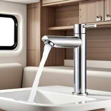 1pc Brushed Nickel Bathroom Sink Faucet, Modern Single Hole Stainless Steel Commercial Bathroom Sink Faucet (Without Drain) - Multicolor - View 2