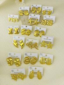 1/2/4/6 Pairs - Fashion Earrings Lucky Gift, Suitable For Girls/Women. 50 Random Styles. Fashionable & Elegant Minimalist Earrings For Women - Teardrop, Flower, Butterfly, Wing, Star Shaped Stud Earring Set, Suitable For Women's Daily Wear - Multicolor - View 7