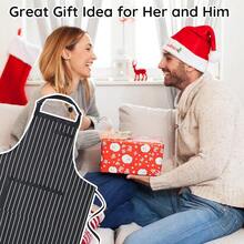 2 Pack Stripe Kitchen Apron For Men Women Adjustable Bib Apron With 3 Pockets Chef Apron For CooFKing BaFKing BBQ - Black - 查看 8
