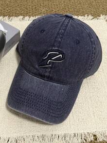 1pc Unisex P Letter Embroidery Baseball Cap, Casual Distressed Curved Brim Hat, Versatile For Daily Wear, Streetwear Style - A - View 8