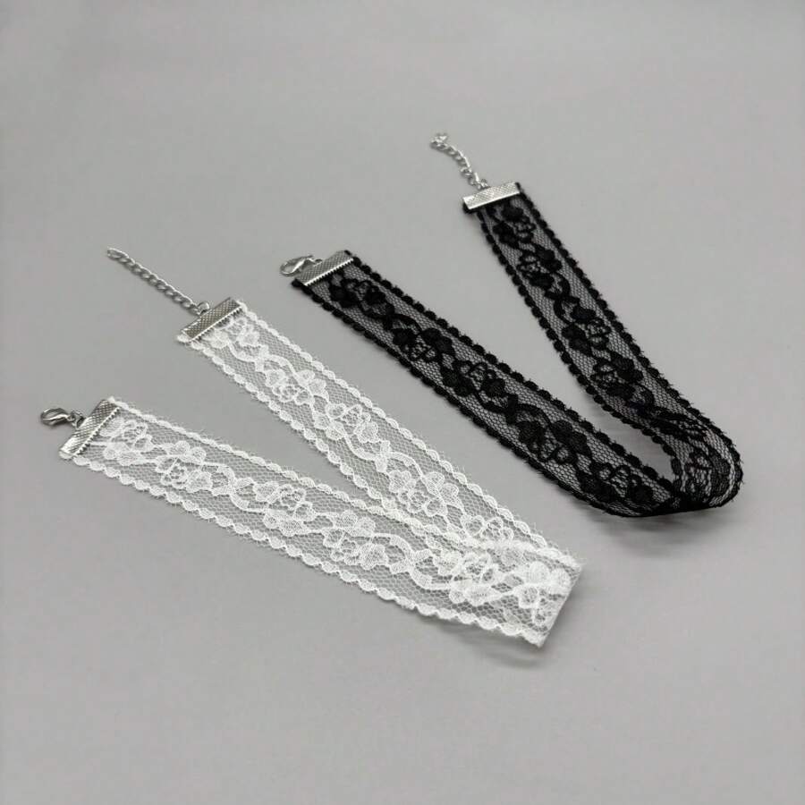 1pc2026 New Hot-Selling Rose Lace Hollow Choker Necklace For Women, French Retro Ins Style, Niche Design, Stackable Necklace, Light Luxury Versatile Women's Necklace Accessory, Stackable Artifact To Modify Neckline, Daily Commute / Date / Girlfriends Outing / Music Festival / Party / Photoshoot / Must-Have For Outfits, Not Easy To Snag, Comfortable, Non-Tight Lace Choker - trắng - Xem 1