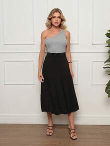 Three-Tiered Midi Skirt In Viscose Linen With Lining, Loose Fit, Spring/Summer. - màu đen - Xem 5