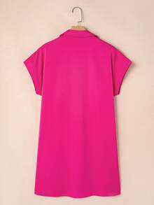 Acelitt Women's Casual Loose Pleated Button-Up Shirt Dress, Pure Rose Red, Suitable For Summer Daily Wear - Rose Red - View 7