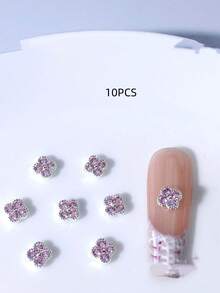 10 Stücke quadratische Nagel Juwelen, Valentinstag Y2K Nagel Schmuck - glänzend weiß & rosa Glitzer, geeignet für kurze Nägel, French Manicure & DIY Nagelkunst Nagel Strass - Verschiedenfarbig - Übersicht 11