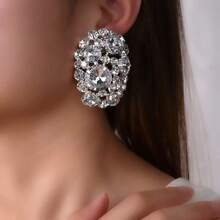 1 Pair Elegant Rhinestone Clip-On Earrings, Suitable For Daily Wear And Gift - Multicolor - View 9