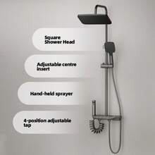 Juego de ducha de temperatura constante fácil de instalar, 1 pieza Juego de rociador con aumento de presión de portaaviones pequeño para el hogar con cabezal de ducha de mano, control de botón y accesorios de baño - Gris Oscuro - Ver 14