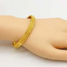 1/4件套实心花朵镂空镀金铜手镯，中东风格，适合日常、节日、派对佩戴 - 金黃色 - 查看 4