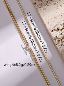 2pcs/Set Copper Blade Chain Layered Square Cubic Zirconia Bracelet Set For Men - Yellow Gold - View 5
