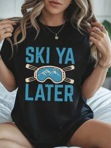 "APRES SKI CLUB" Trip Hoodie Muster Damen lockeres Rundhals T-Shirt, Sommerurlaub Reise Strand - Schwarz - Übersicht 4