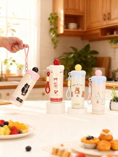 1pc Stainless Steel Portable Floating Straw Cup, High-Quality Creative Floating Water Cup, Large Capacity Cup, Portable Rope Straw Cup, Cute Animal Floating Walking Cup, Cartoon Coffee Cup, Creative Gift Rope Cup, Portable Rope Floating Cup