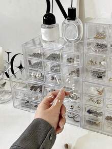 1 pieza/Set Caja de almacenamiento y exhibición de estilo cajón de plástico multifunción, caja de almacenamiento de escritorio para cosméticos y maquillaje, caja de almacenamiento de escritorio transparente, cajón de almacenamiento de escritorio de oficina y estudio de plástico, 4 rejillas/6 rejillas/9 rejillas/12 rejillas (Blanco, Transparente) - Multicolor - Ver 7