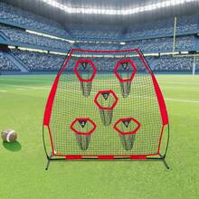 7 X 7 Ft Football Trainer Throwing Net, Training Throwing Target Practice Net With 5 Target Pockets, Knotless Net Includes Straps And Portable Carry Case, Improve QB Throwing Accuracy, Red - 7*7 Ft 5-hole Red - View 1