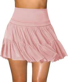 Women's Mini Skirt Skort Flowy Pleated High Waisted Ruffle Tennis Skirts For Women Athletic Skater Golf With Shorts Pockets - 粉色 - 查看 12
