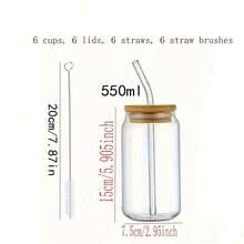 6pcs/4pcs/2pcs/1pc 550ml Bamboo Lid Glass Cup, Comes With Straw, Straw Cleaning Brush And Lid, Heat & Cold Resistant, Transparent Straw Bottle, Modern Glass Coffee Cup, Suitable For Home And Office Use, Back To School, Espresso Cup, Large Capacity Outdoor Travel Portable Beverage & Juice Cup, Summer & Winter Drinkware, Birthday Holiday Party Gift, Christmas Gift - Clear - View 11