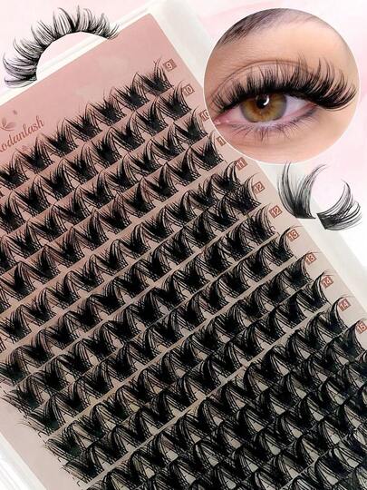 D Curl 176 PCS Lash Clusters Wispy Cluster Eyelash Extensions Puffy Individual Lashes 9-16mm Waterproof Natural Lash Extension Cluster Lashes With Soft Band