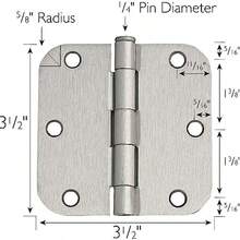 Bisagras de puerta interior de Design House, 3.5 pulgadas x 3.5 pulgadas, redondeado, 5/8 pulgadas. Radio, acero, prelubricado, herrajes para puertas, nquel satinado, paquete de 10, 181420 - níquel satinado+1 - Ver 5