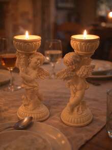 1/2 peças Castiçal de Anjo em Estilo Europeu Vintage, Escultura de Anjo Decorativa, Decoração para Casa, Suporte para Velas de Mesa, Presente Elegante para Casamentos, Feriados e Ocasiões Especiais - Multicolorido - Ver 7