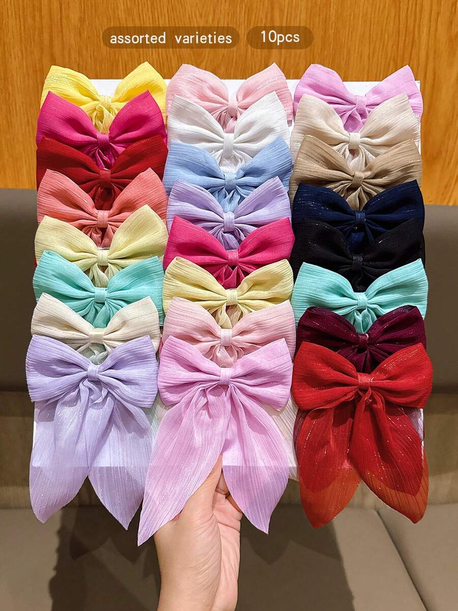 10 piezas de pasadores de pelo con moño estilo coreano y de colores aleatorios, accesorios de pelo asequibles para uso diario - Multicolor - Ver 1