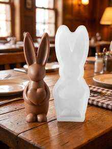 1/2pcs Hug Heart Rabbit Chocolate Silicone Mold, Easter Cake Mold, DIY Standing Rabbit Pudding Silicone Mold, Aromatherapy Candle Plaster Ornament Mold - White - View 4
