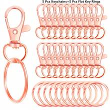 10/20/40/60/80/100个带钥匙圈的钥匙链，带环钥匙扣，适用于挂绳饰品DIY工艺品（5/10/20/30/40/50个金属龙虾扣 + 5/10/20/30/40/50个开口钥匙圈）（32毫米） - 鑰匙圈平圈 - 查看 22