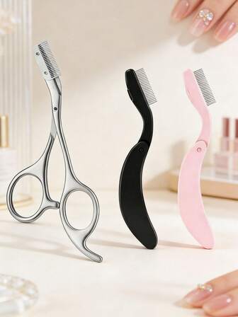 1 Eyebrow Trimmer With Comb+2 Sets Of Professional Eyelash Combs, Male And Female Stainless Steel Eyebrow Trimmer Tools, Mother's Facial Care Gifts, Cheap, Insoles, Makeup Tools