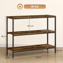 Console Table, Side Table With 3-Tier Shelf, Particleboard, Metal, Light Brown - Coffee Brown - View 6