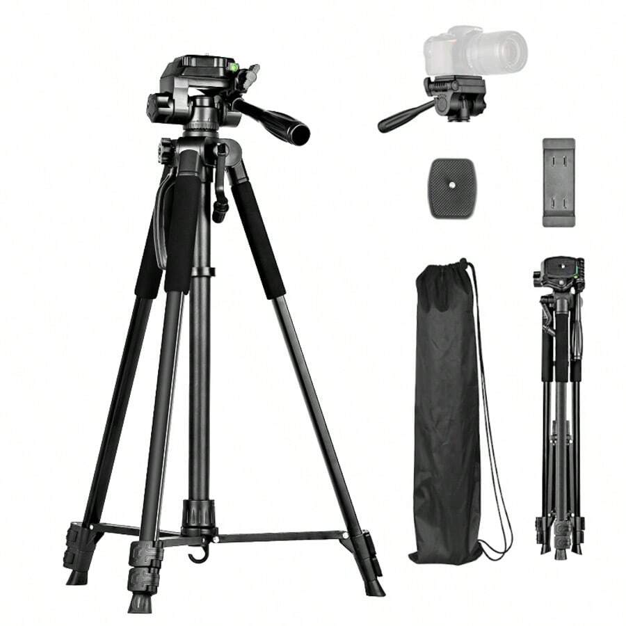 64-Inch 165cm Travel Digital Camera Tripod Professional Iron Mobile Phone Stand, With Quick Board, Suitable For SLR Cameras, Fishing Lights - Black - View 1