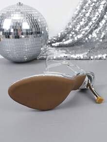 Fashionable Women's Sexy Square Toe Chunky Heel Sandals - Silver - View 4