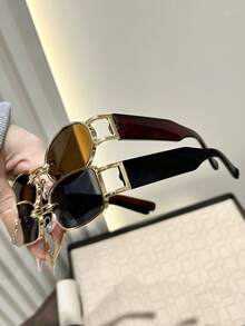 2副女士金属全框水钻装饰夸张时尚活泼派对眼镜，适合街头风、派对、度假、女士礼物、宴会、户外活动，时尚配饰 - 2pcs 金茶灰組合 - 查看 4